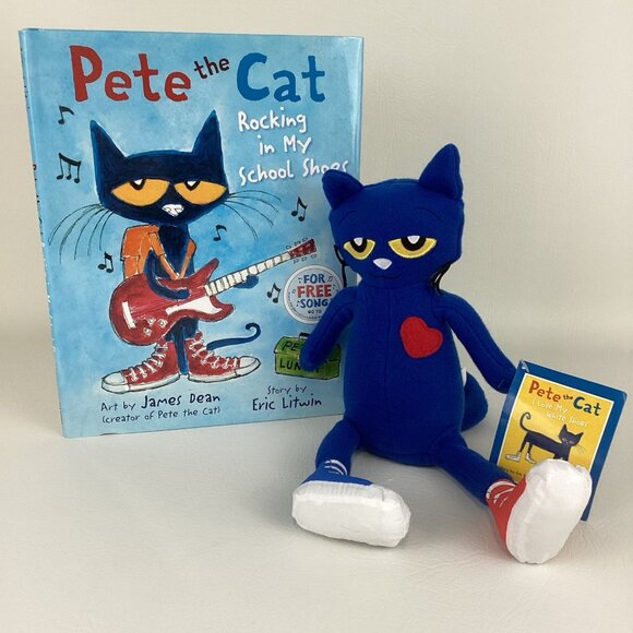 Pete The Cat Rocking In My School Shoes Hardcover Book 12" Plush Stuffed Toy NEW - Picture 1 of 9